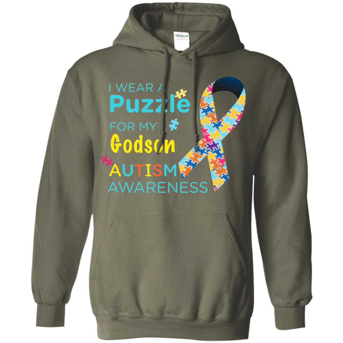 I Wear Puzzle For My Godson Autism Awareness Shirt Military Green