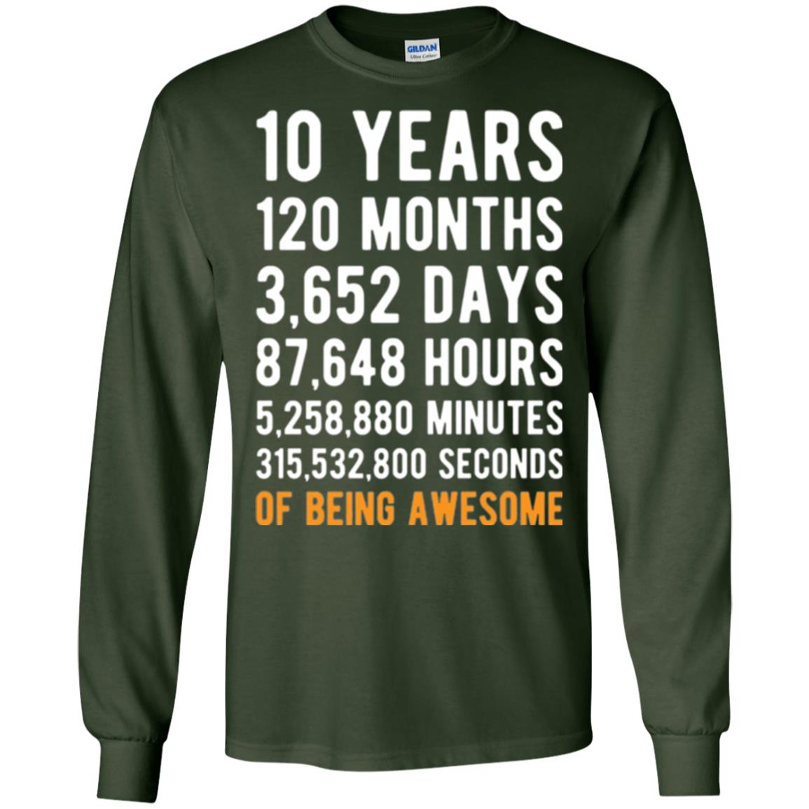 Birthday T-shirt 10 Years Old Of Being Awesome Forest Green