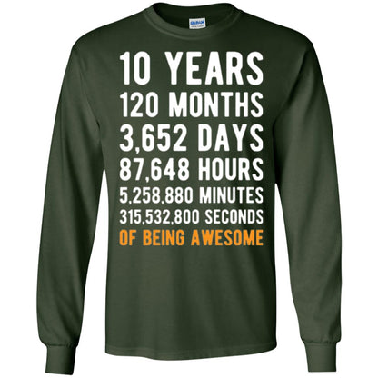Birthday T-shirt 10 Years Old Of Being Awesome Forest Green