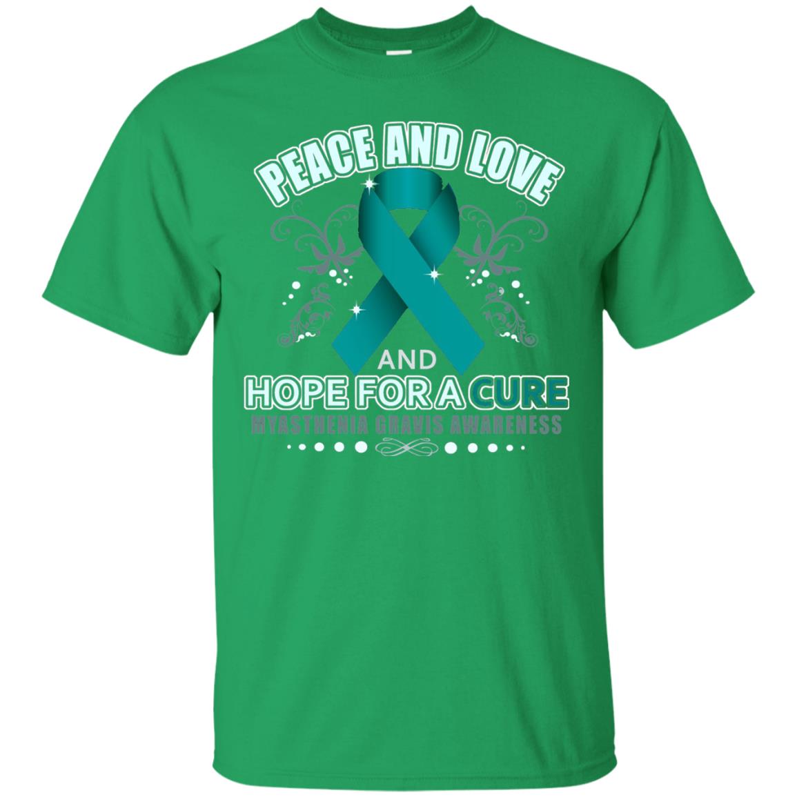 Myasthenia Gravis Awareness T-shirt Peace Love And Hope Irish Green
