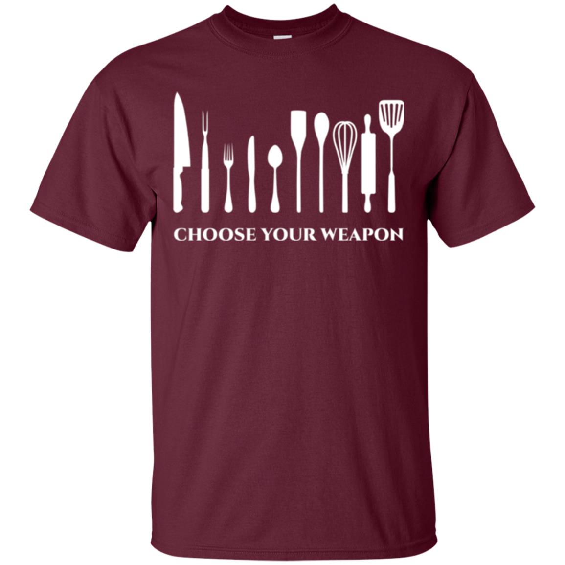 Chef Kitchen Cutlery T-shirt Choose Your Weapon Maroon