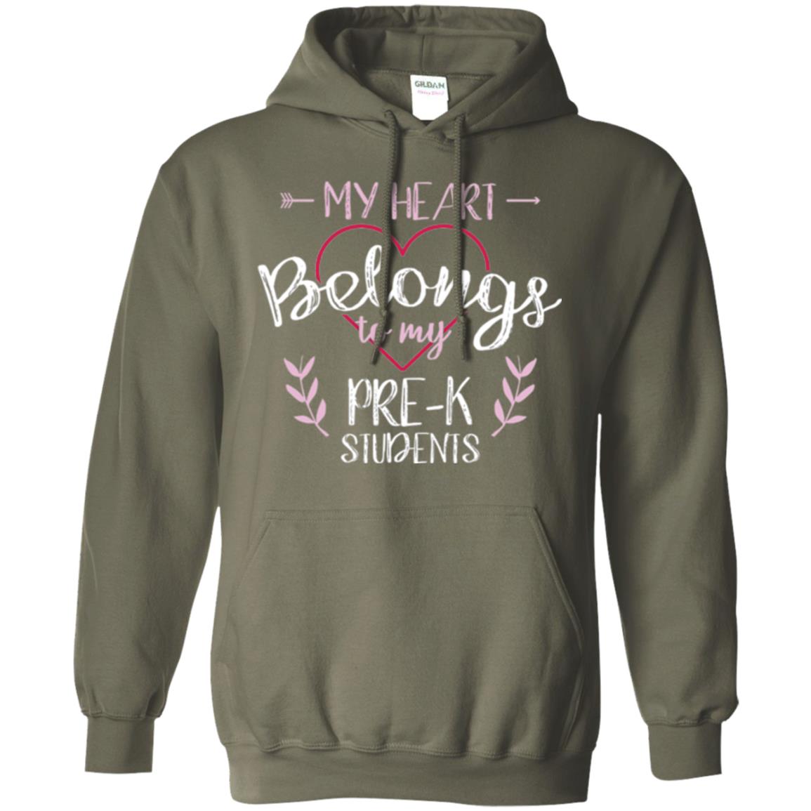Teacher T-shirt My Heart Belongs To My Pre-k Students Military Green