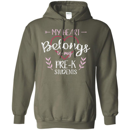 Teacher T-shirt My Heart Belongs To My Pre-k Students Military Green
