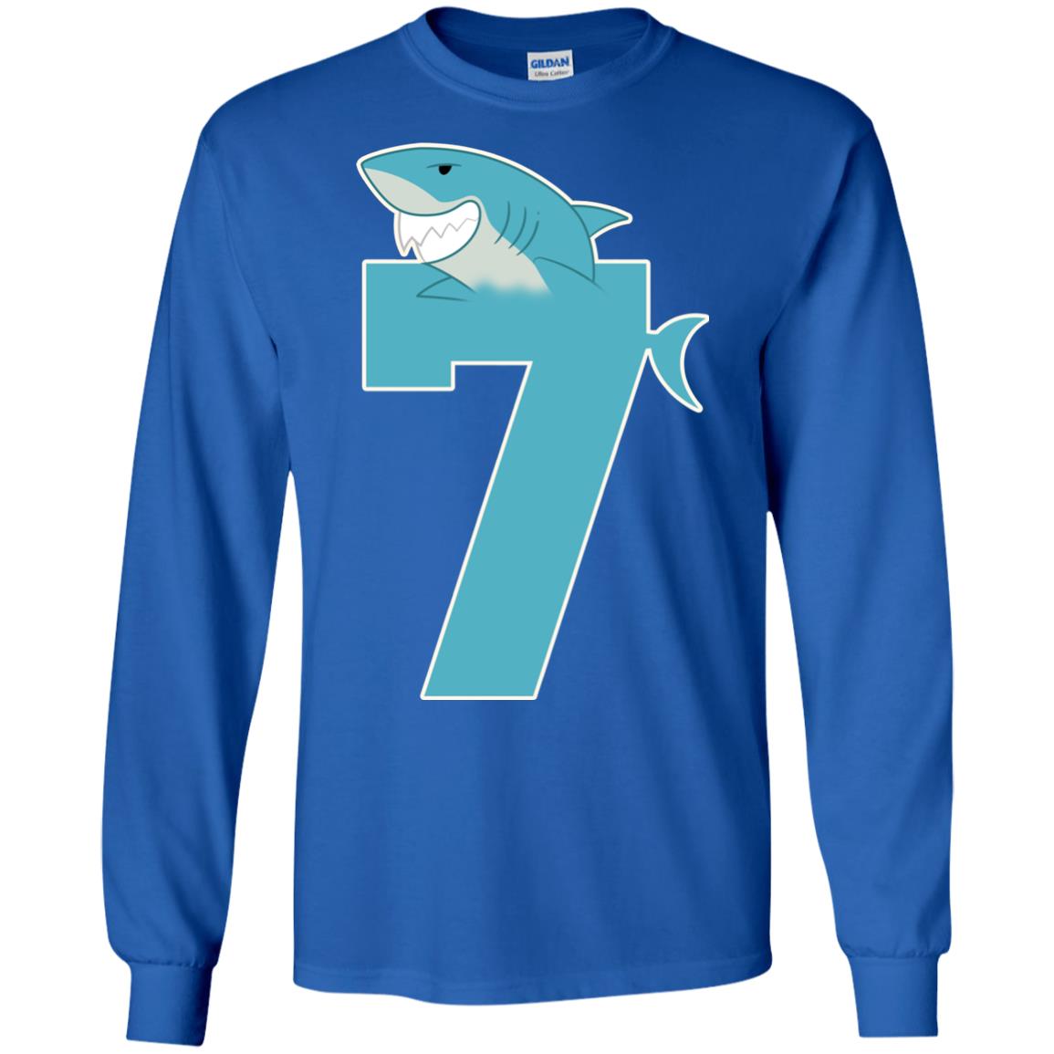 7th Birthday Shark Party Shirt Royal