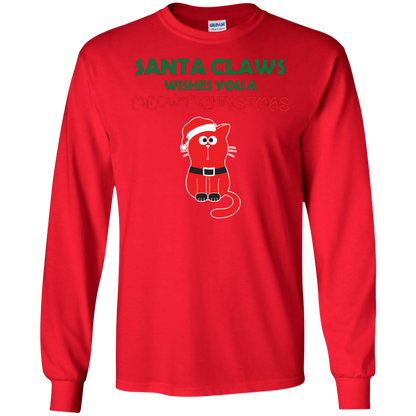 Christmas T-shirt Santa Claws Wishes You A Meowy Christmas Red