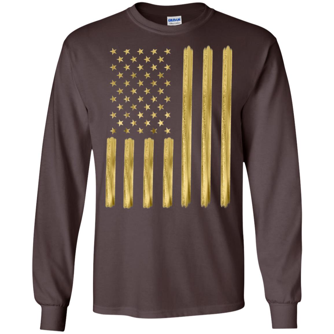 Faux Gold Paint American Flag T-shirt Dark Chocolate