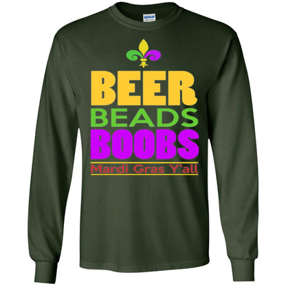 Mardi Gras T-shirt Beer Beads Boobs Forest Green