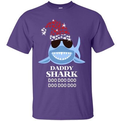 Daddy Shark With Santa Claus Hat Merry X-mas Family Shark Gift Shirt Purple