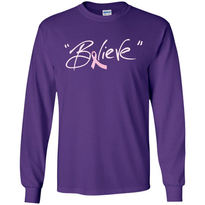 Breast Cancer Awareness Shirt Pink Ribbon Believe Purple