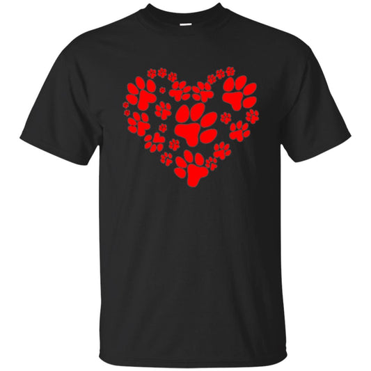 Dog Lover T-shirt Dog Paw Heart Valentine T-shirt Black