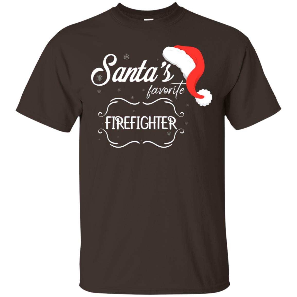 Santa's Favorite Firefighter Firefighting X-mas Gift Shirt For Mens Womens Dark Chocolate