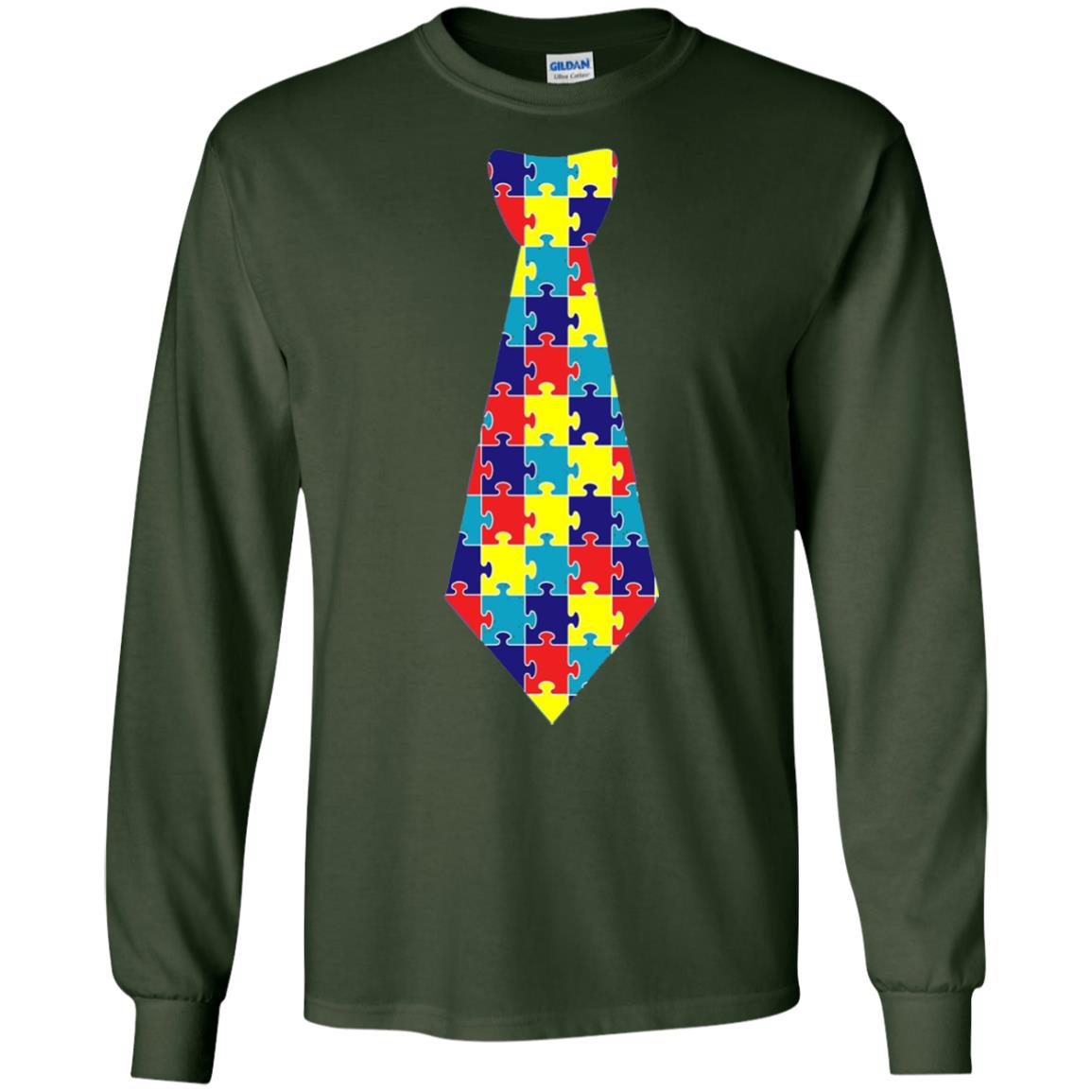 Autism Awareness T-shirt Puzzle Neck Tie 2018 Forest Green