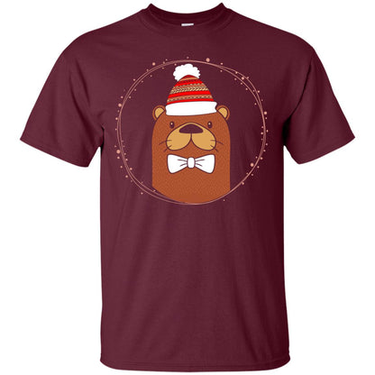 Otter Wearing A Lovely Beanie Gift Shirt For Otter Lover Maroon