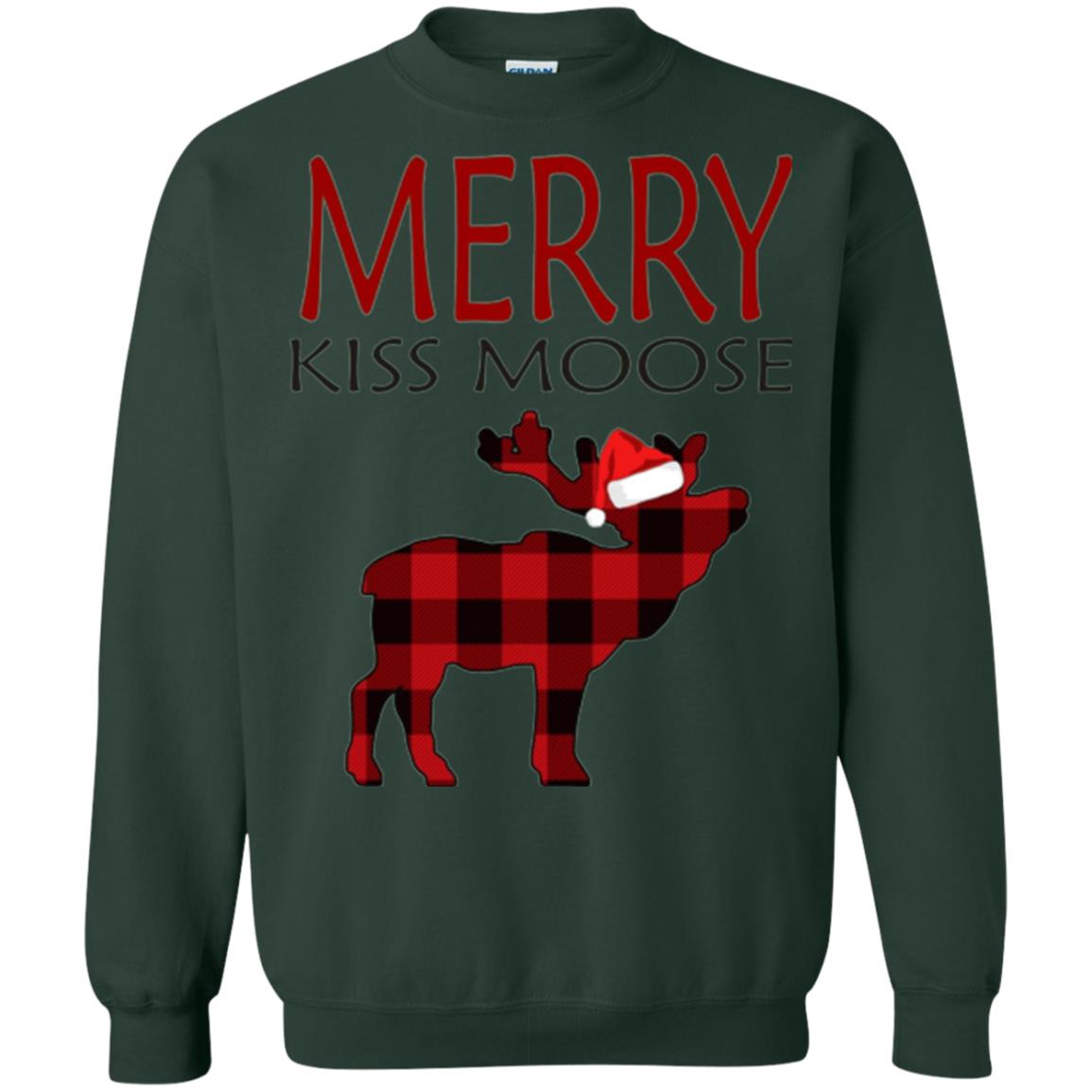 Christmas T-shirt Merry Kiss Moose Forest Green