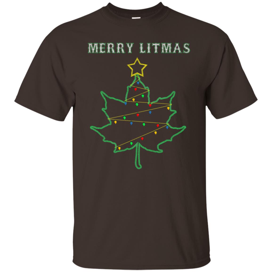 Merry Litmas Get Lit Christmas Tree With Light Shirt Dark Chocolate