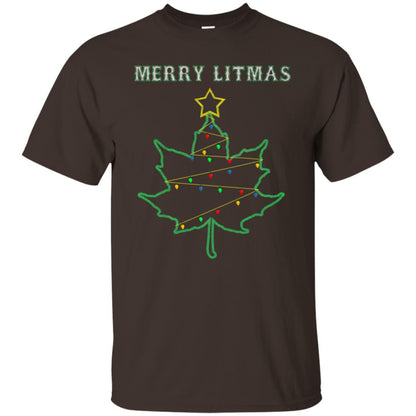 Merry Litmas Get Lit Christmas Tree With Light Shirt Dark Chocolate