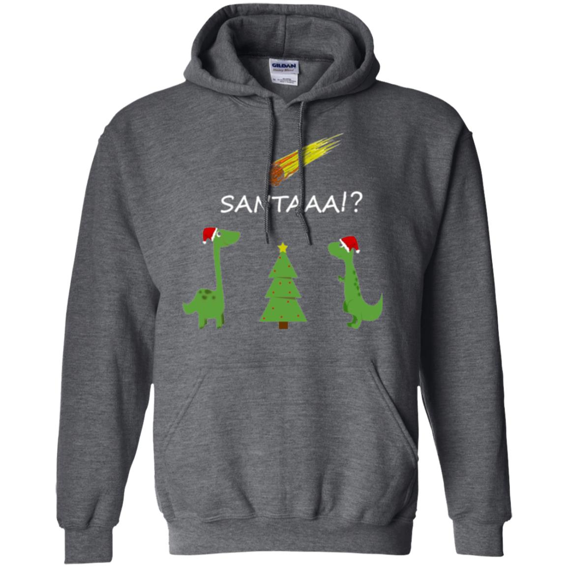 Christmas T-shirt Funny Dinosaus Santaaa Dark Heather