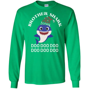 Brother Shark With Santa Claus Hat Merry X-mas Family Shark Gift ShirtG240 Gildan LS Ultra Cotton T-Shirt