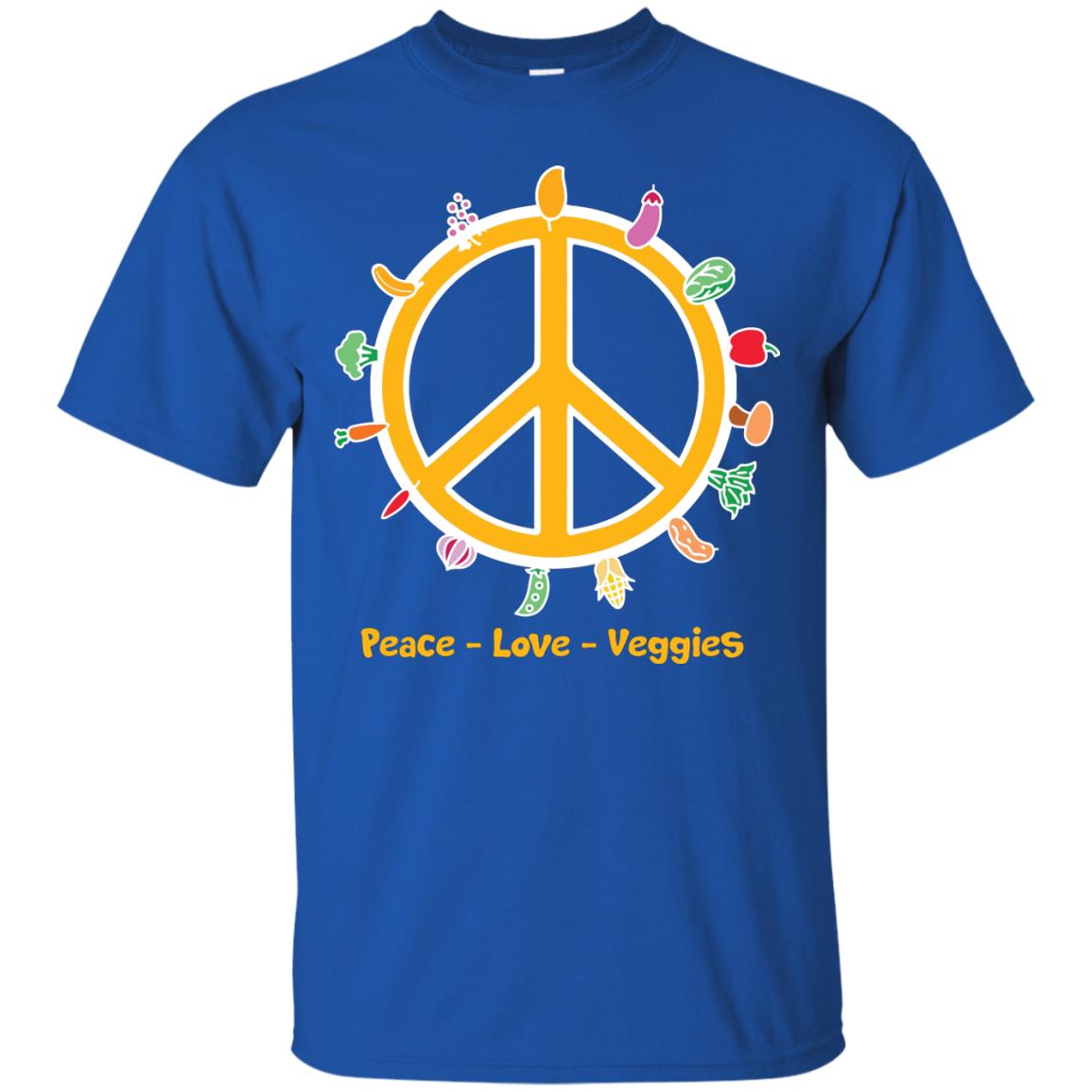 Vegetarian T-shirt Peace Love Veggies Royal