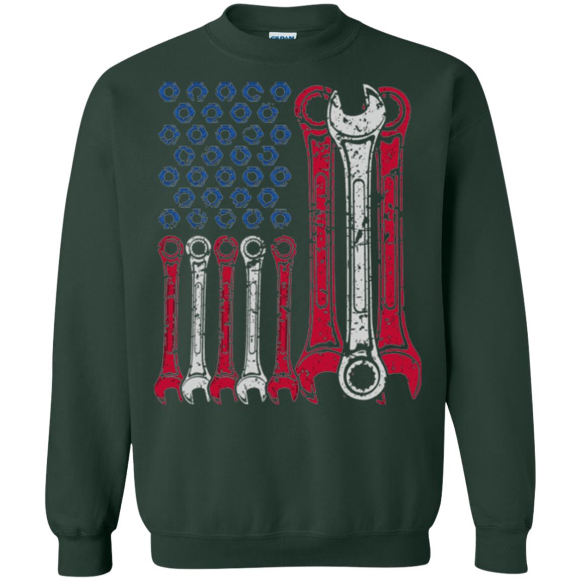 Mechanic T-shirt Usa Red White Blue American Flag Forest Green