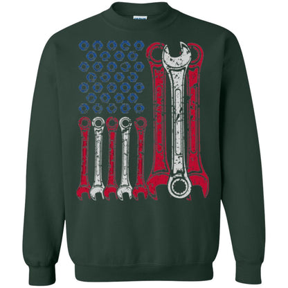 Mechanic T-shirt Usa Red White Blue American Flag Forest Green