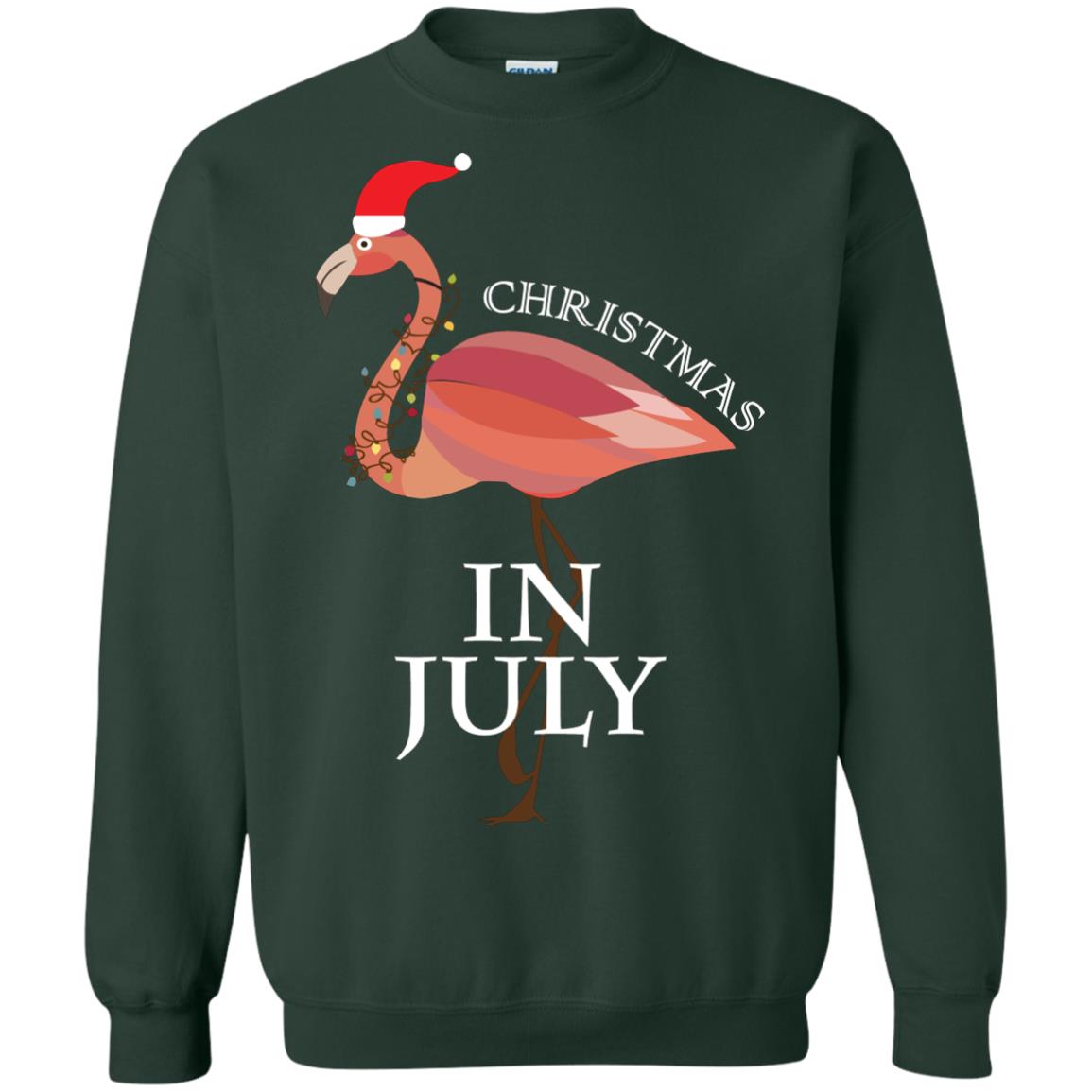 Flamingo With Santa_s Hat Christmas In July Xmas In Summer Shirt Forest Green