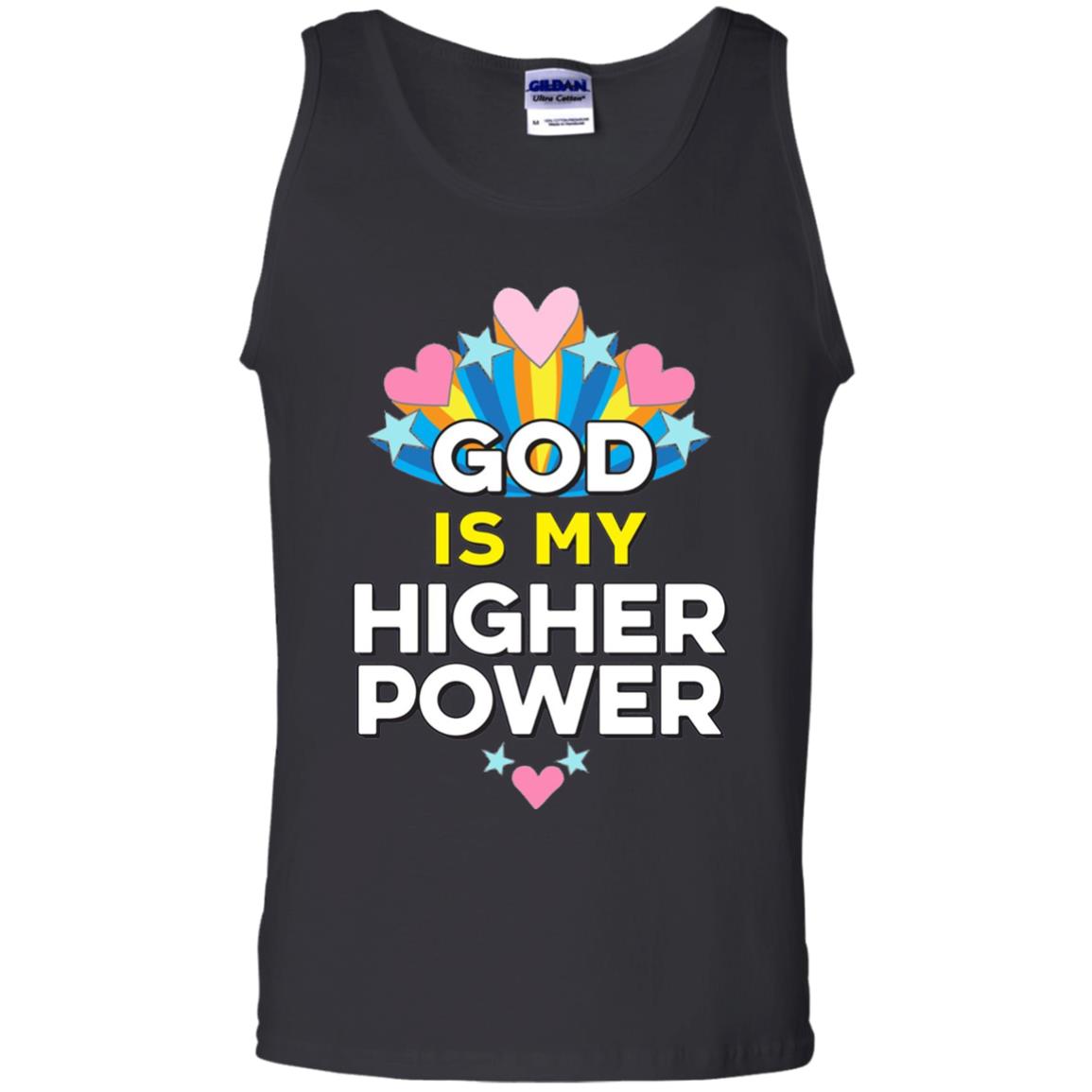 Funny Christian T-shirt God Is My Higher Power Hearts Stars Black