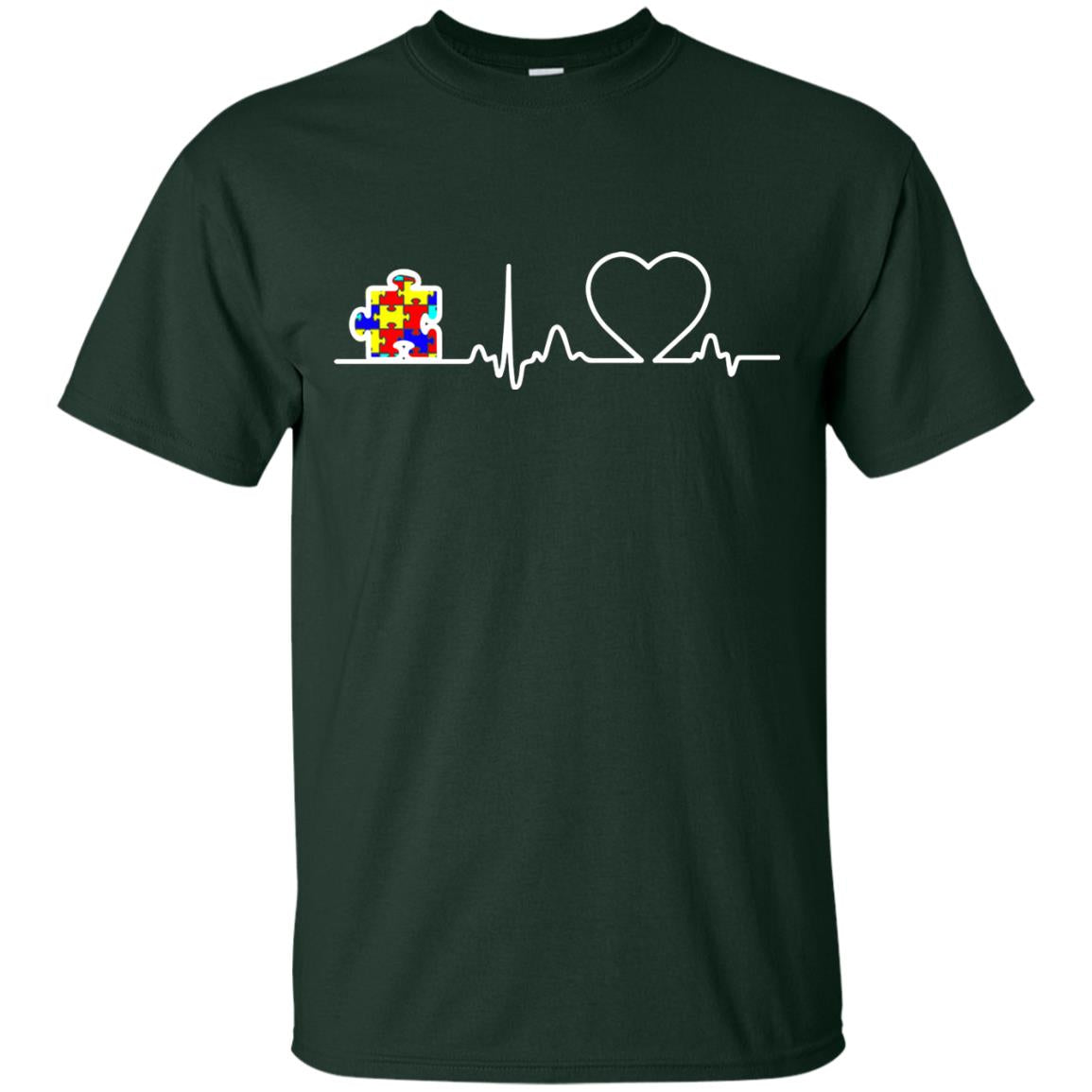 Puzzle Ribbon Heartbeat Autism Awareness T-shirt Forest