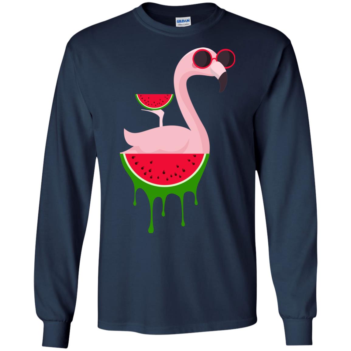 Watermelon Flamingo Funny Summer Melon Fruit Shirt Navy