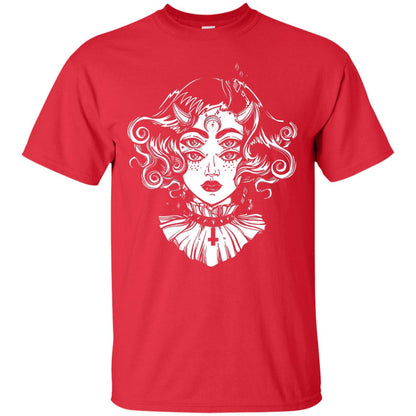 Horned Devil Girl Tshirt Satanic Halloween Glitch Goth Red