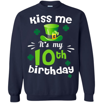 Kiss Me It_s My 10th Birthday Patrick_s Day T-shirt Navy
