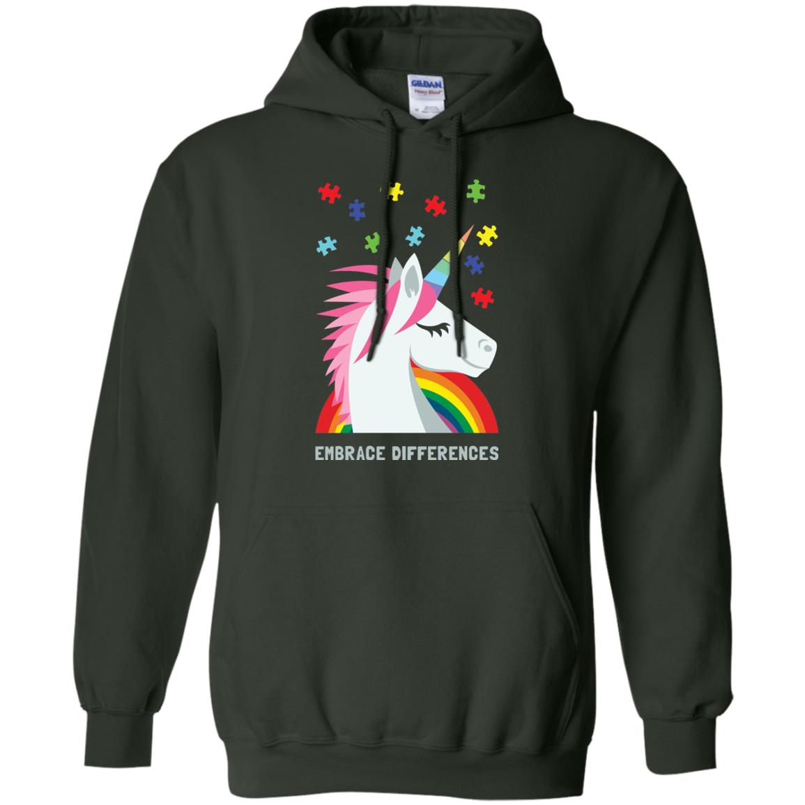 Autism Awareness Shirt Unicorn Puzzle Embrace Differences Forest Green