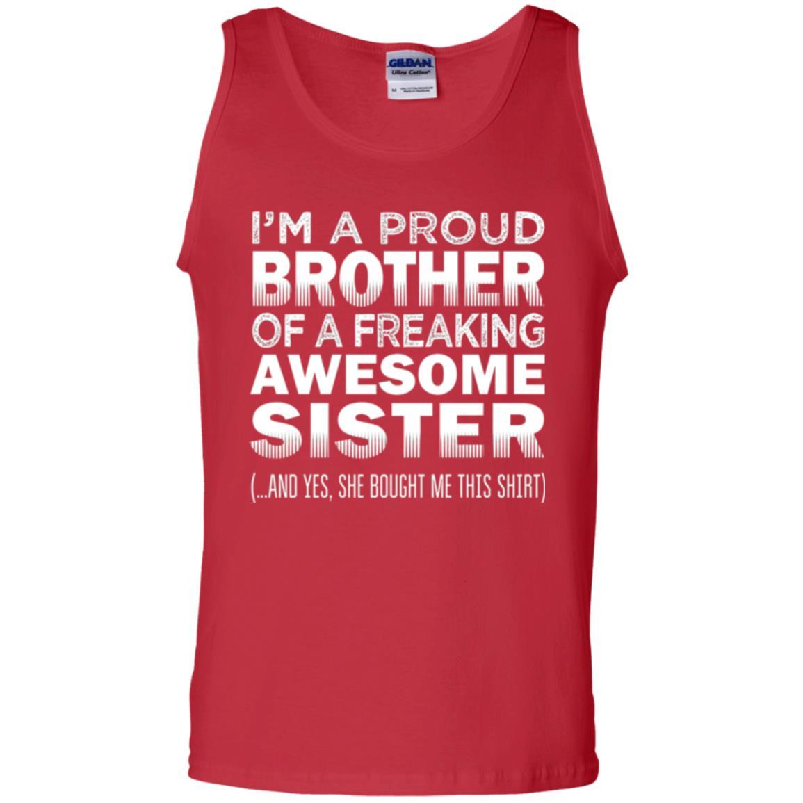 Brother T-shirt Proud Brother Of Freaking Awesome Sister Red