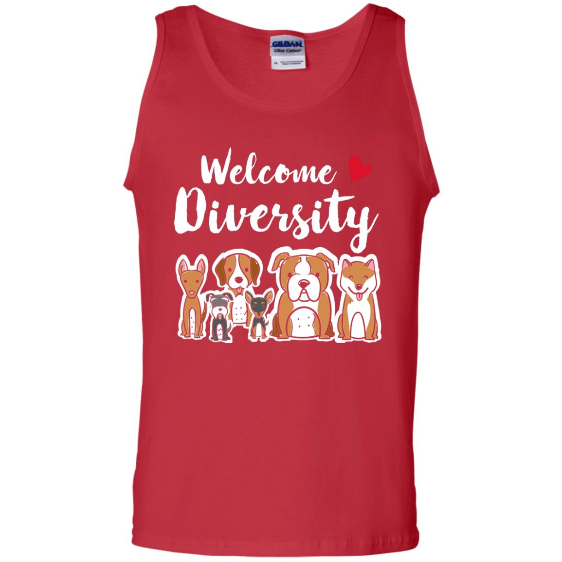 Dog Lover T-shirt Welcome Diversity Red