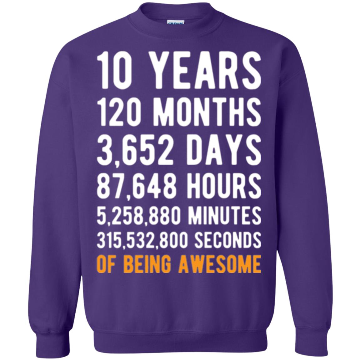 Birthday T-shirt 10 Years Old Of Being Awesome Purple