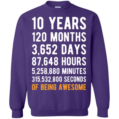 Birthday T-shirt 10 Years Old Of Being Awesome Purple