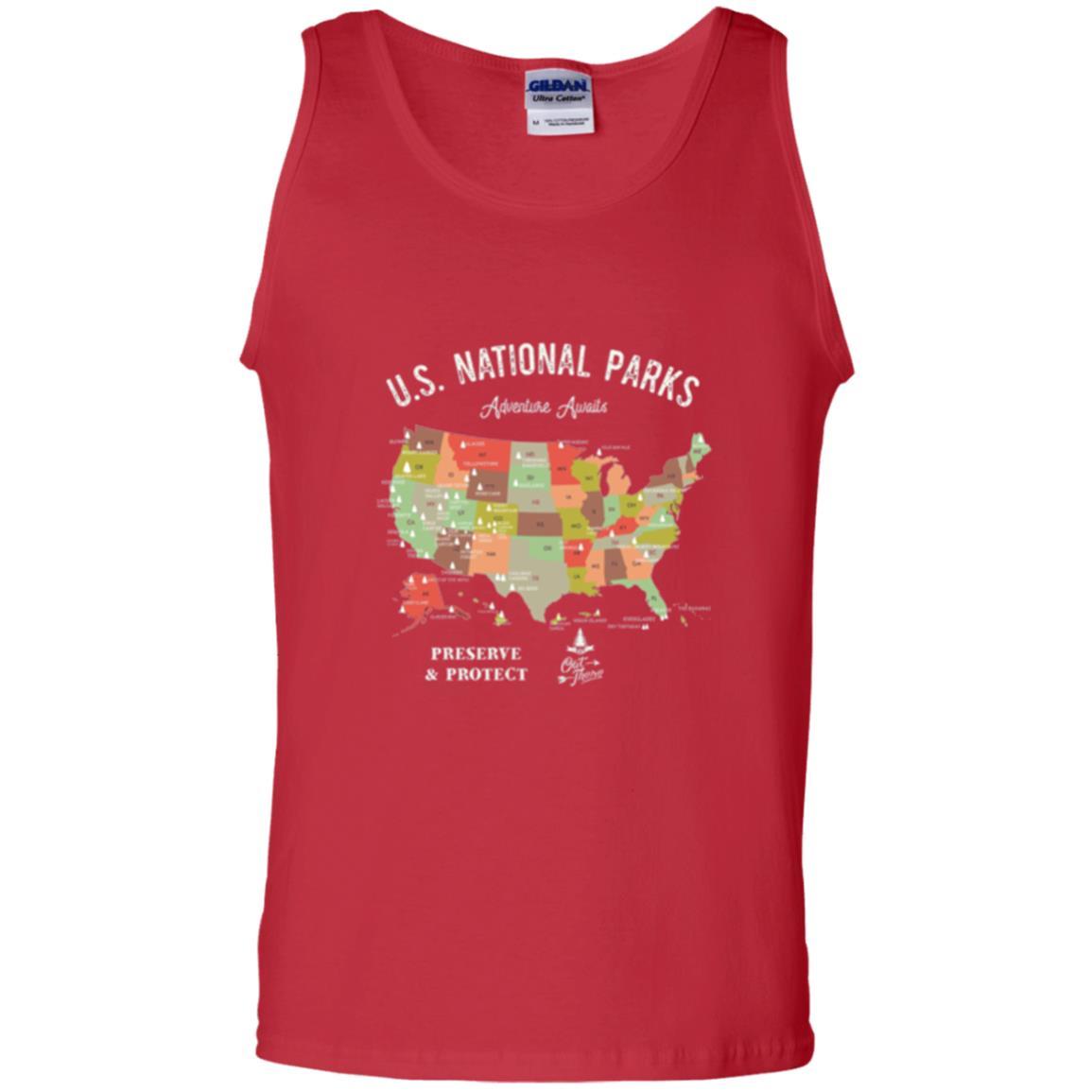 Hiking Camping T-shirt National Park Map Vintage T-shirt Red
