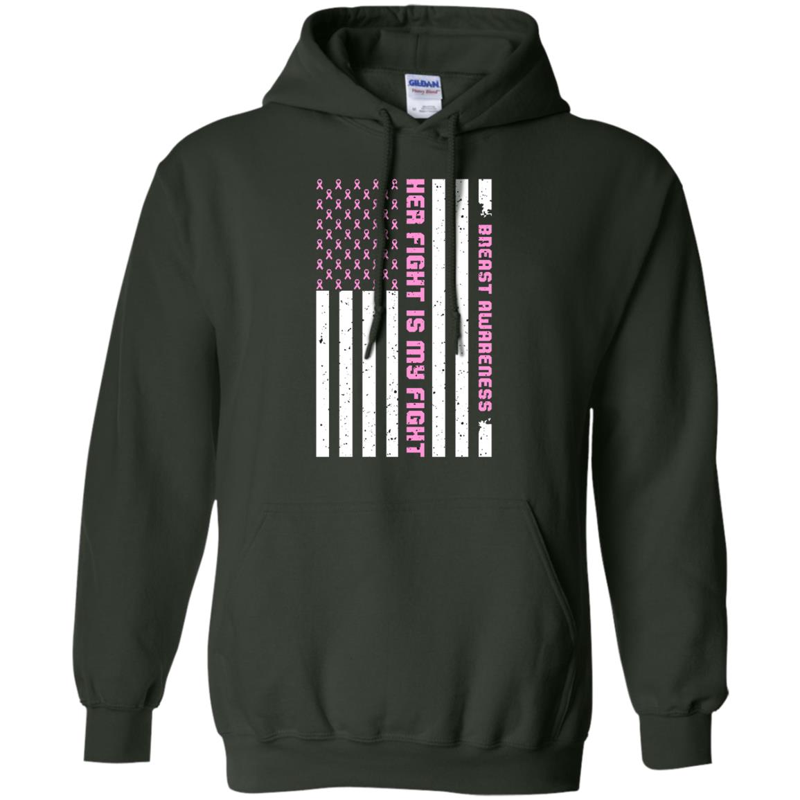 Breast Awareness His Fight Is My Fight Pink Ribbon Stars Flag Of Usa Shirt Forest Green