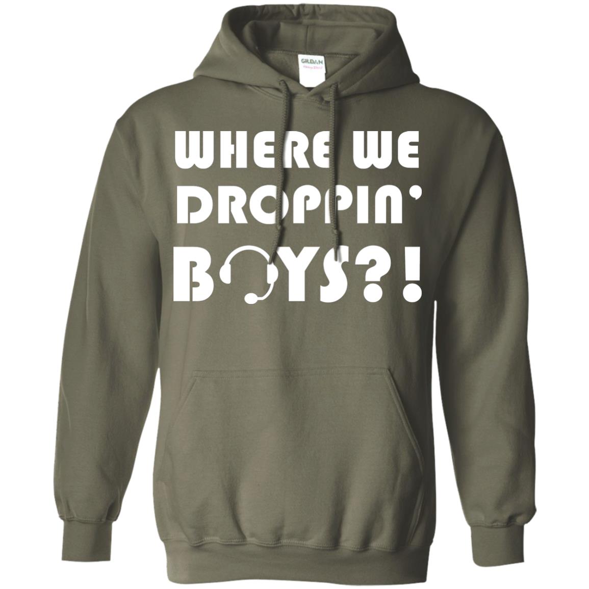 Where We Dropping Boys Gamer Shirt Military Green