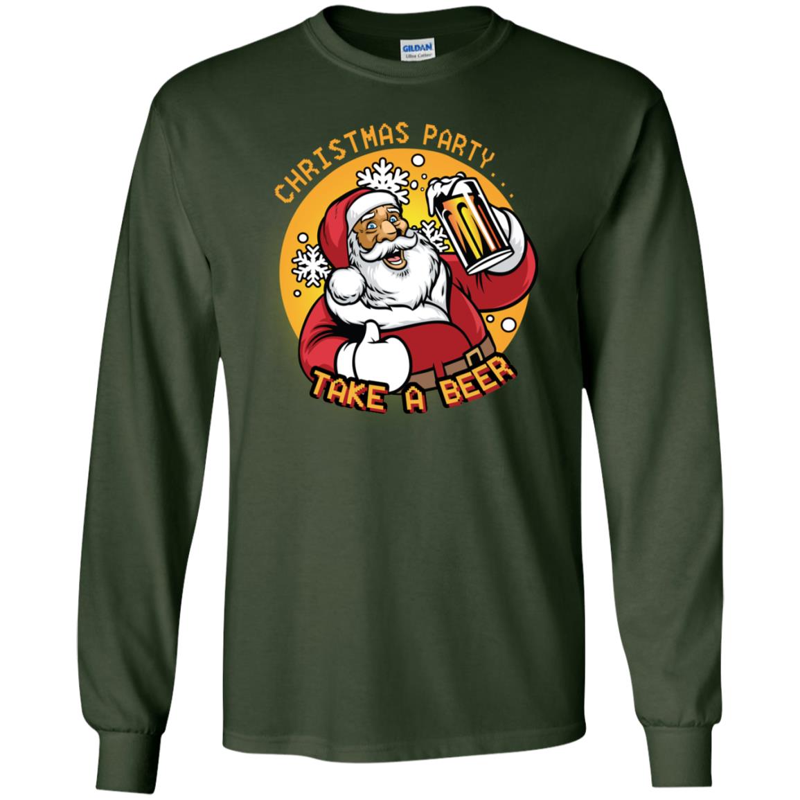 Christmas Party Take A Beer Santa X-mas Gift Shirt Forest Green