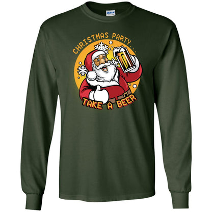Christmas Party Take A Beer Santa X-mas Gift Shirt Forest Green