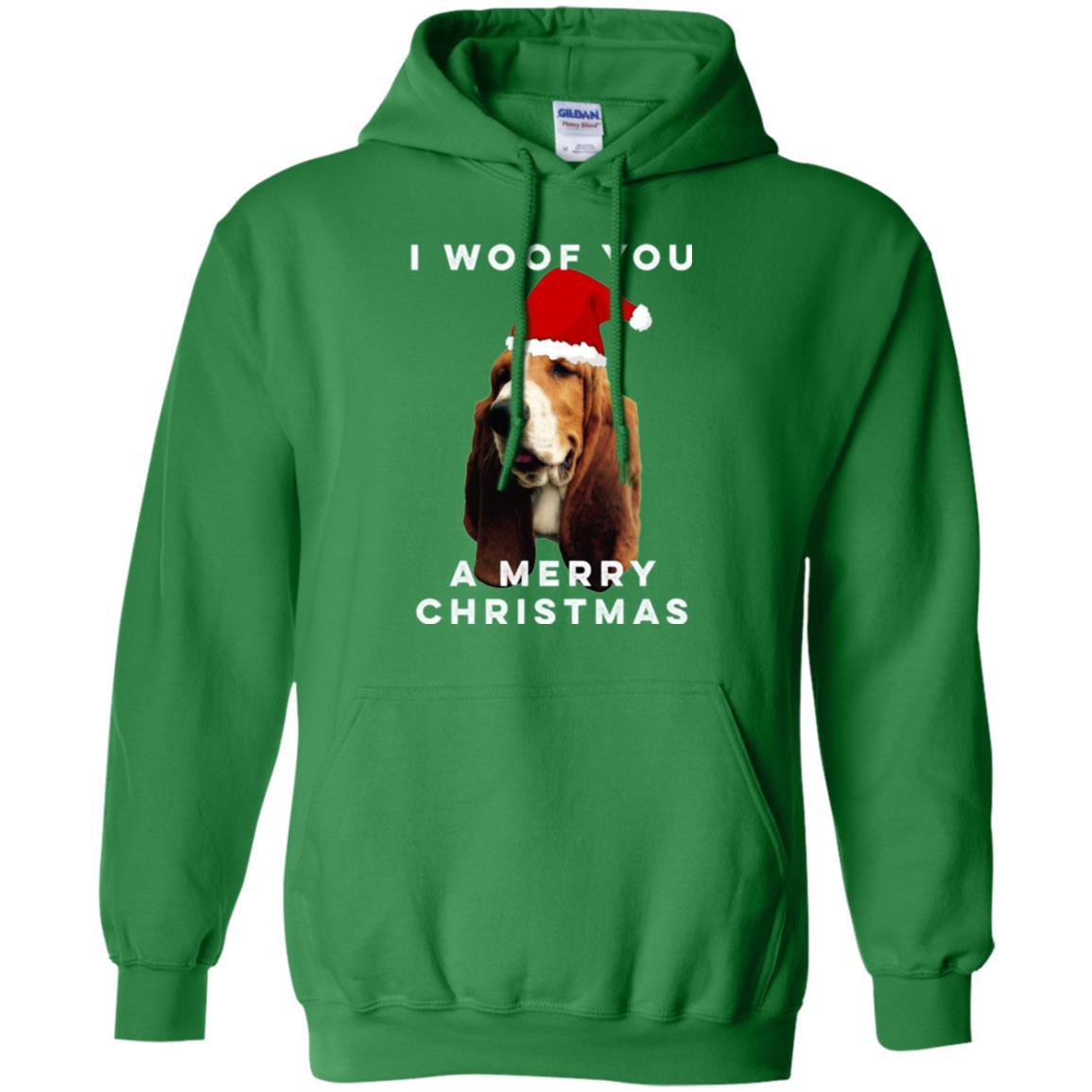 Basset Hound T-shirt I Woof You A Merry Christmas Irish Green