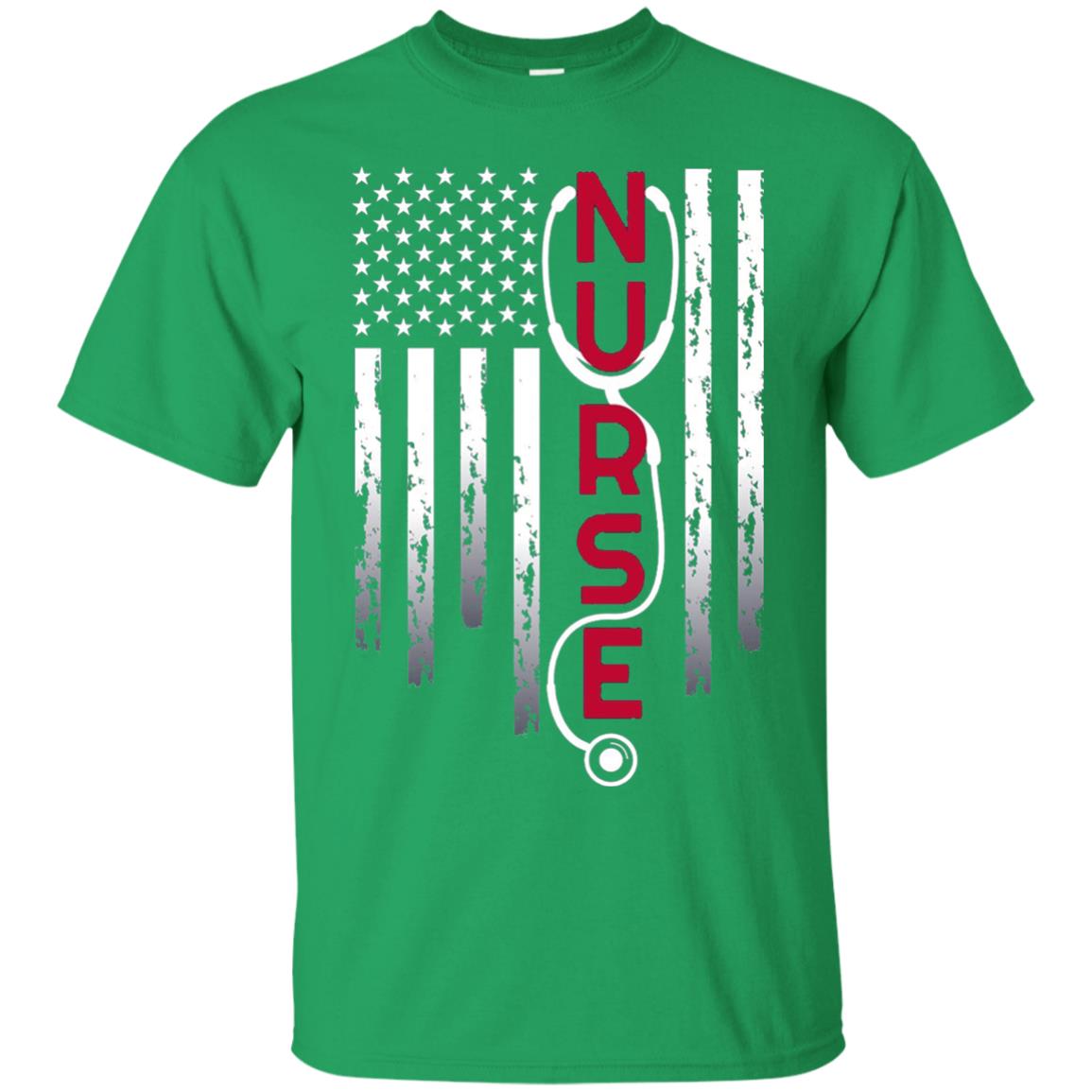 Patriotic Nurse With Flag T-shirt Stethoscope For Rn Lpn Irish Green