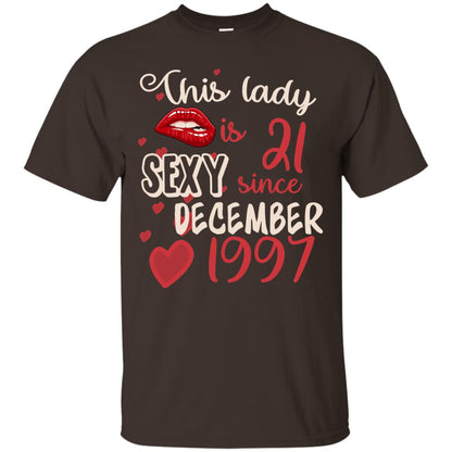 This Lady Is 21 Sexy Since December 1997 21st Birthday Shirt For December Womens Dark Chocolate