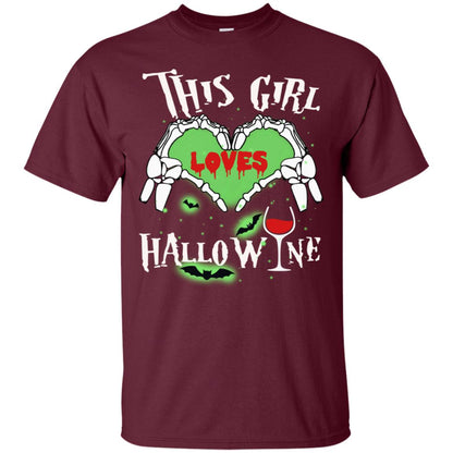 This Girl Loves Hallo-wine Funny Halloween Shirt For Wine Lovers Maroon