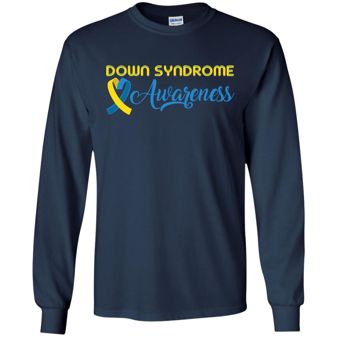 Yellow And Blue Ribbons Down Syndrome Awareness T-shirt Navy
