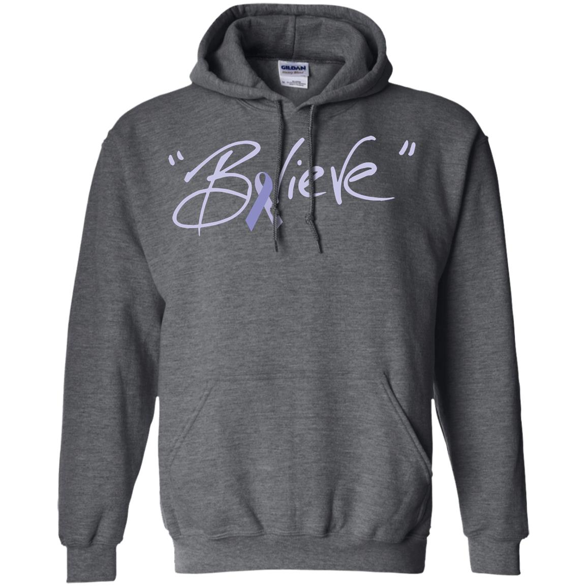 Esophageal And Stomach Cancer Awareness Shirt Periwinkle Blue Ribbon Believe Dark Heather