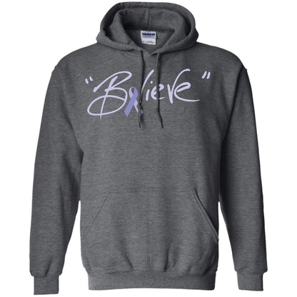 Esophageal And Stomach Cancer Awareness Shirt Periwinkle Blue Ribbon Believe Dark Heather