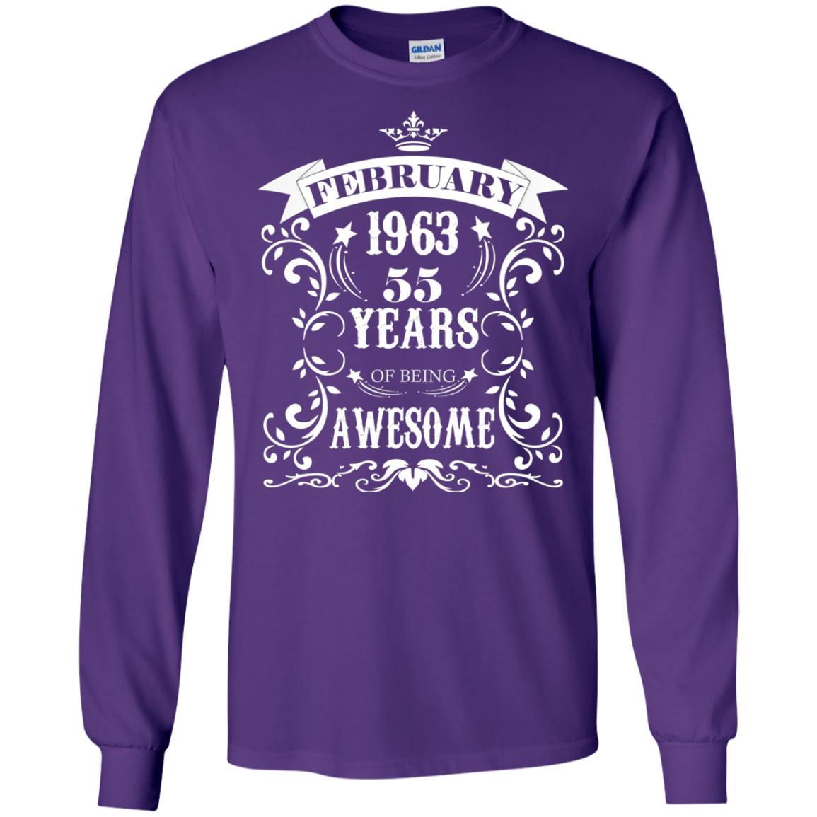 55th Birthday Shirt Awesome Born In February 1963 55 Years Of Being Awesome Purple