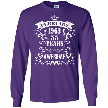 55th Birthday Shirt Awesome Born In February 1963 55 Years Of Being Awesome Purple